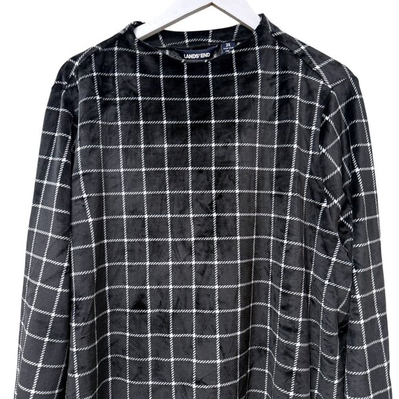 LANDS END Soft Fleece Pullover Plus Size 3X Black Check Velour Womens Top NWOT - Picture 2 of 7